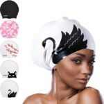 COPOZZ Extra Large Swim Cap, Designed for Long Hair Braids Dreadlocks Weaves Hair Extensions Curls & Afros, Silicone Bathing Cap Swimming Hat for Women Men