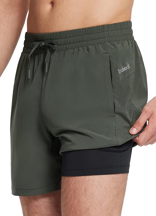 BALEAF Men's 5.5 & 7 Inch Swim Trunks with Compression Liner Quick-Dry Long Shorts Swim Shorts with Zipper Pockets